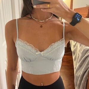 Light Blue Lace Trim Crop Top